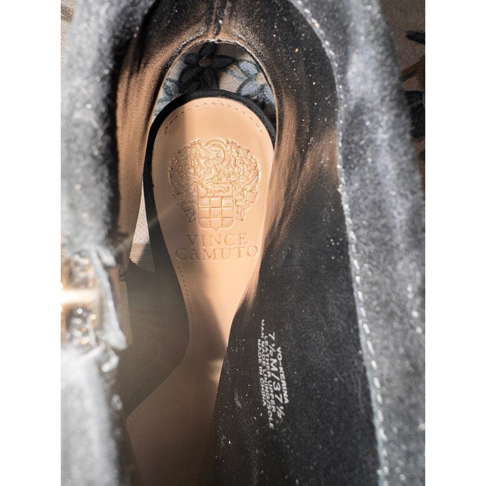 Vince Camuto Black Suede Fringe‎ Open Toe Ankle Booties Heels Size 7.5 - Picture 6 of 9